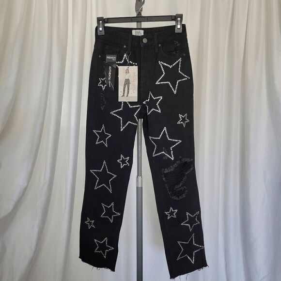 Simple Society black embellished stars jeans juniors size 00/23 - Picture 2 of 6